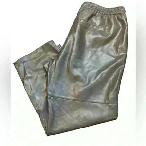 Dex Womens Faux Leather Elastic  Waistband Drawstring Pull-On Pants Brown NWT